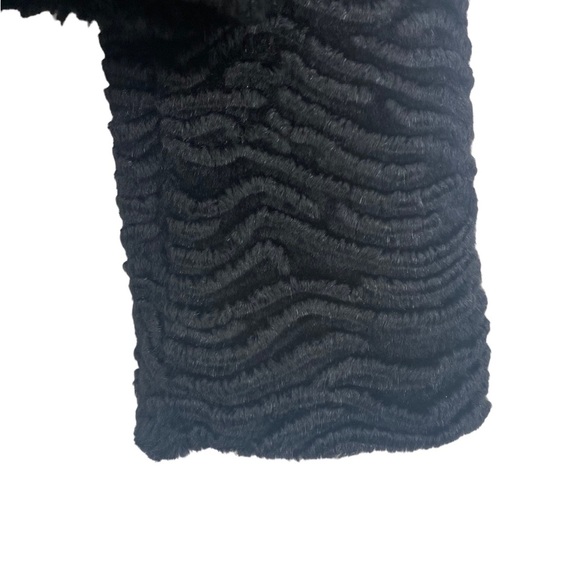 Glamourpuss Black Rabbit Fur Boxy Textured Jacket with Fox Fur Collar Medium - Picture 8 of 12